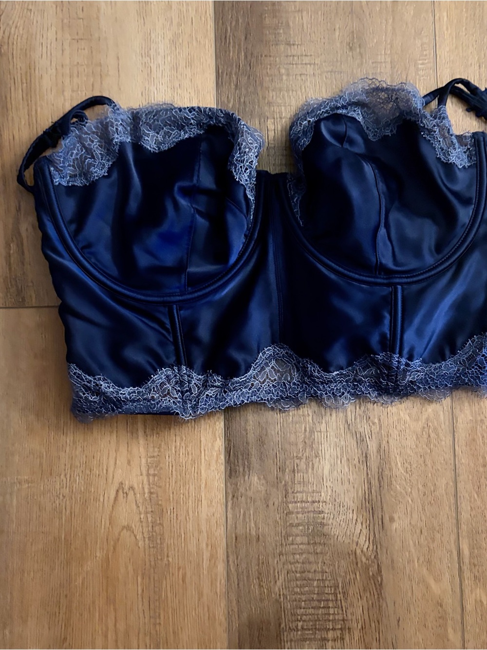 Victoria's Secret Navy Satin Lace-Trim Longline Bustier